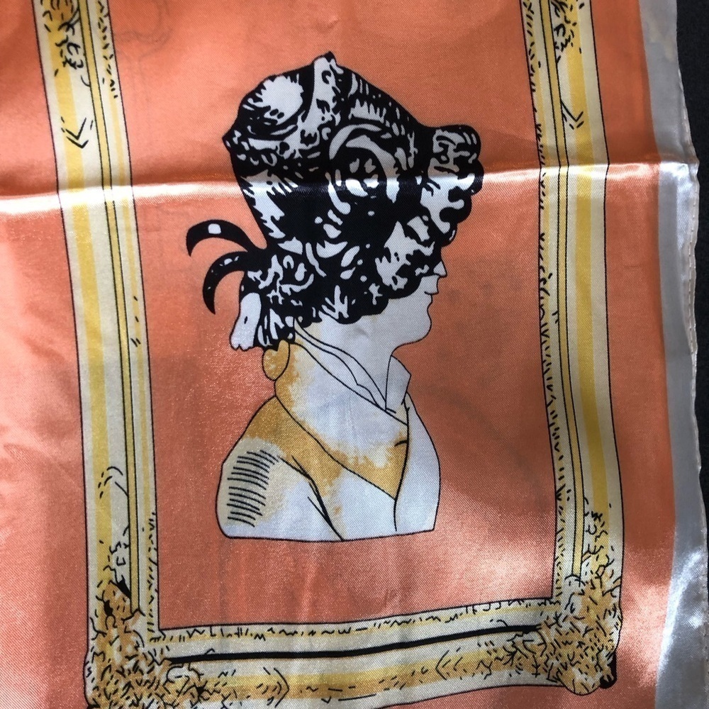 M.O.S.I Silky Square Vintage Scarf Cameo Women Peach Taupe Cream Sz. 35X35”
